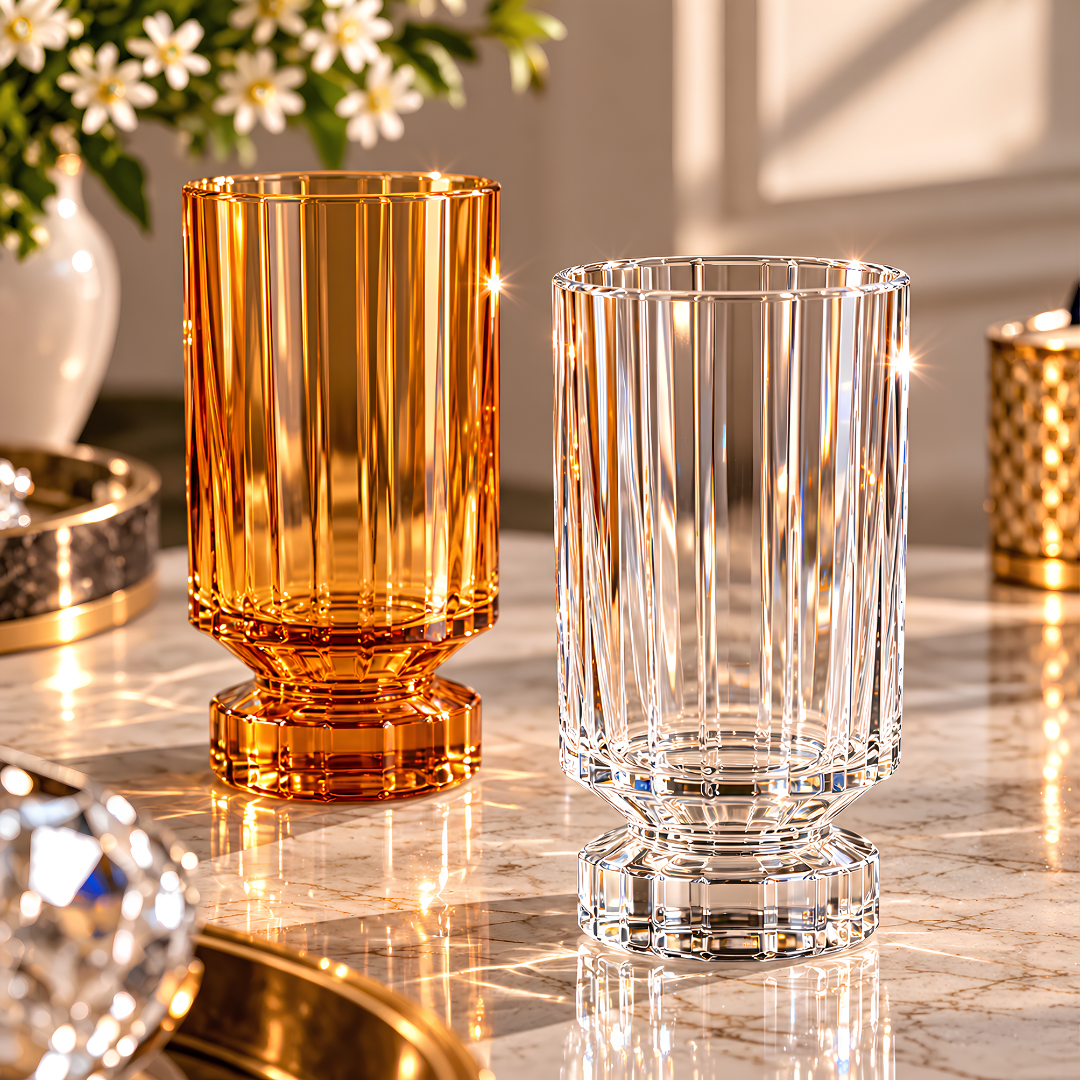 Set of six Topaz Crystal Tumblers with a distinctive amber-gold appearance