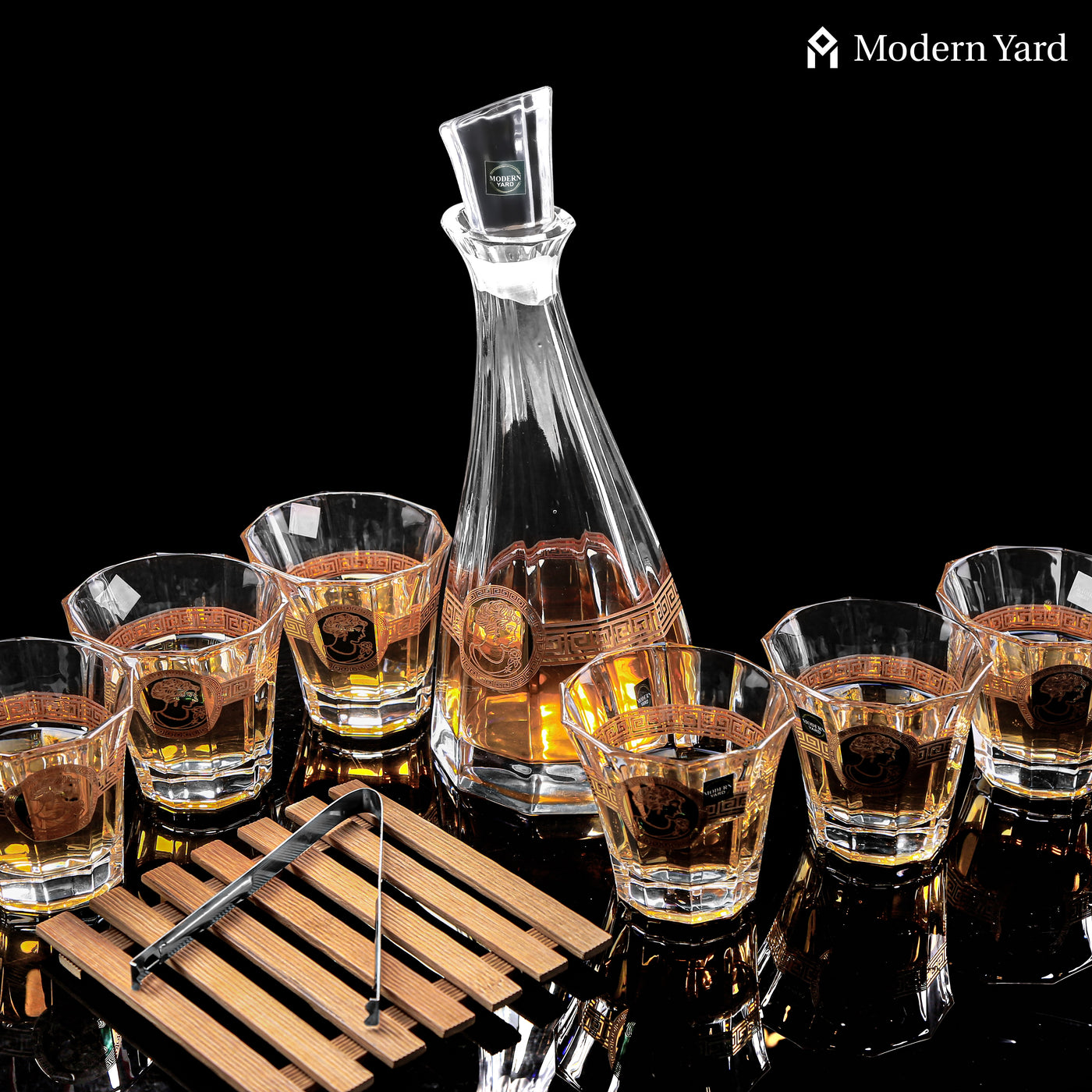 Gold Plated 7 Pcs Decanter Set with 6 Glasses