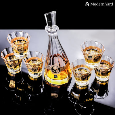 Gold Plated 7 Pcs Decanter Set with 6 Glasses