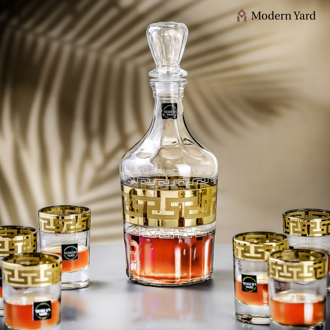 Gold Shot 7 Pcs Decanter Set with 6 Glasses