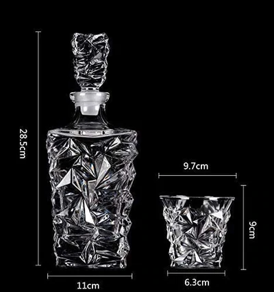 DIAMOND WHISKEY CRYSTAL DECANTER SET WITH 6 GLASSES