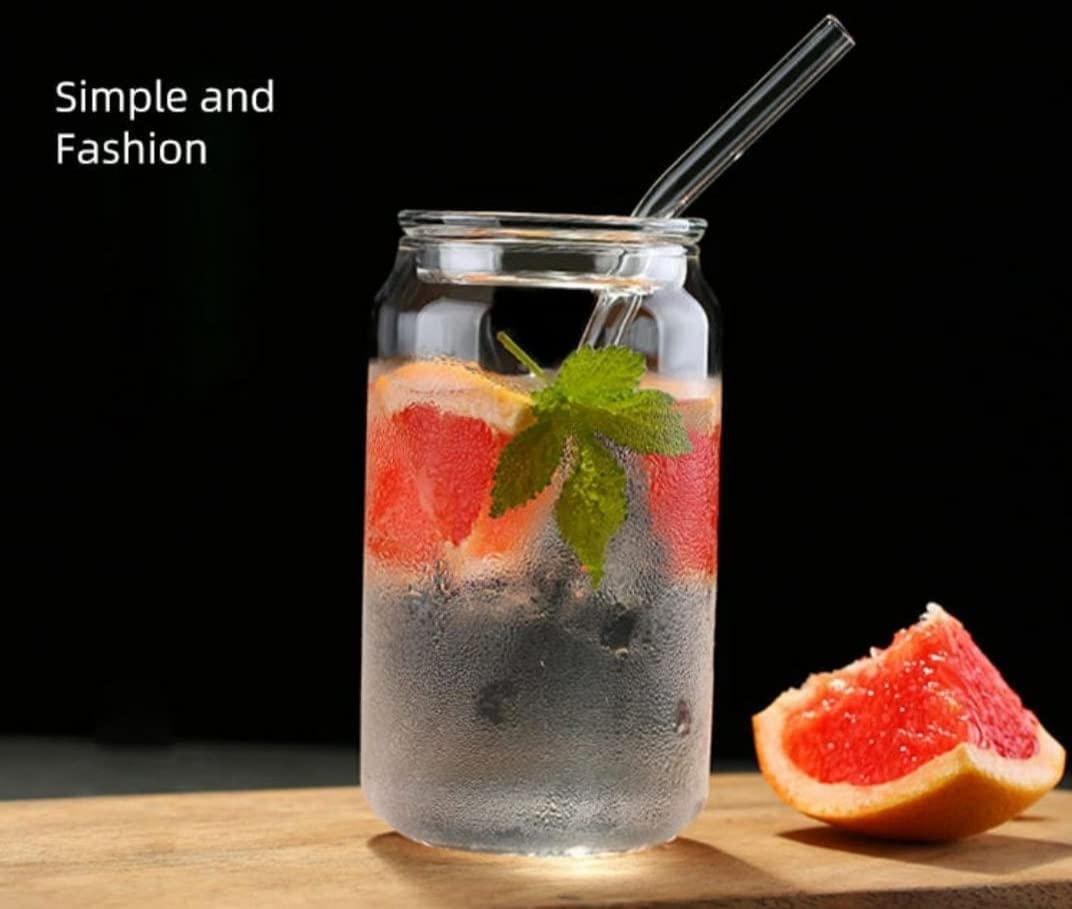 Borosilicate Glass Can with Glass Straw