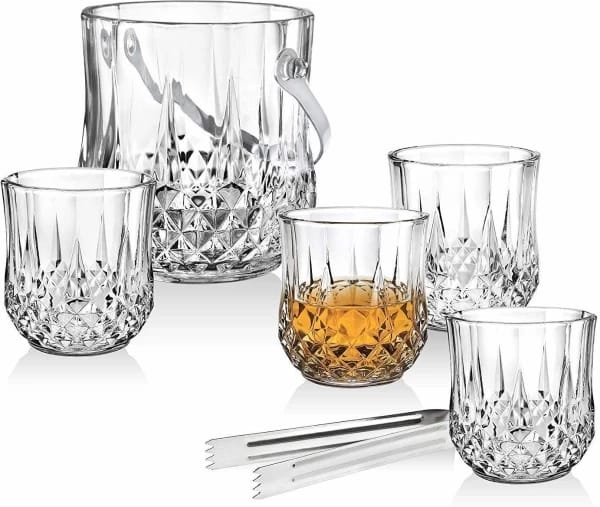 Ivory Ice Bucket with 6 Glasses & Tong