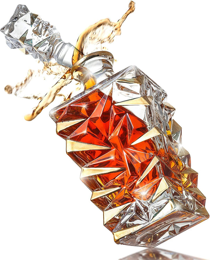DIAMOND WHISKEY CRYSTAL DECANTER SET WITH 6 GLASSES