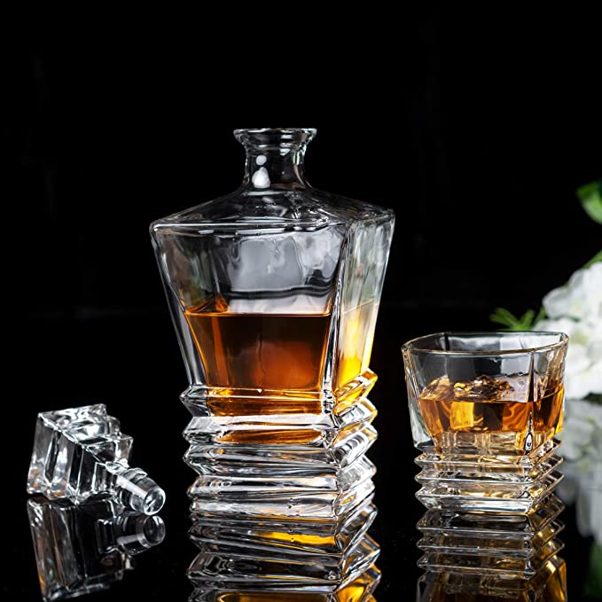 LUXURY SQUARE ROCK 7 PCS CRYSTAL DECANTER SET