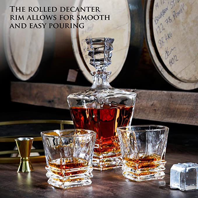 LUXURY SQUARE ROCK 7 PCS CRYSTAL DECANTER SET