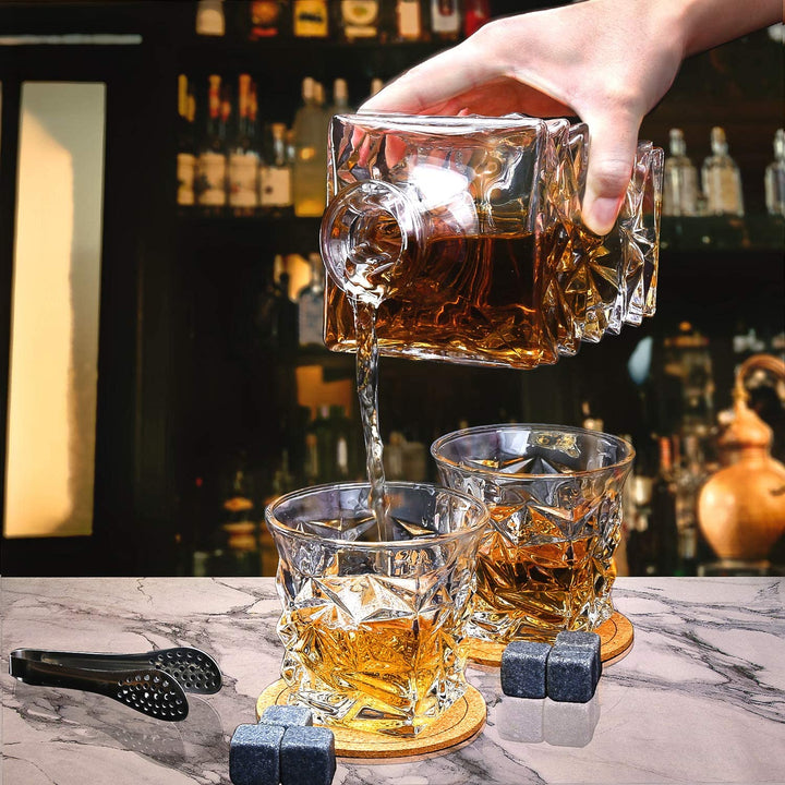 DIAMOND WHISKEY CRYSTAL DECANTER SET WITH 6 GLASSES