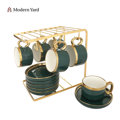 Emerald Cup & Saucer Set with Stand