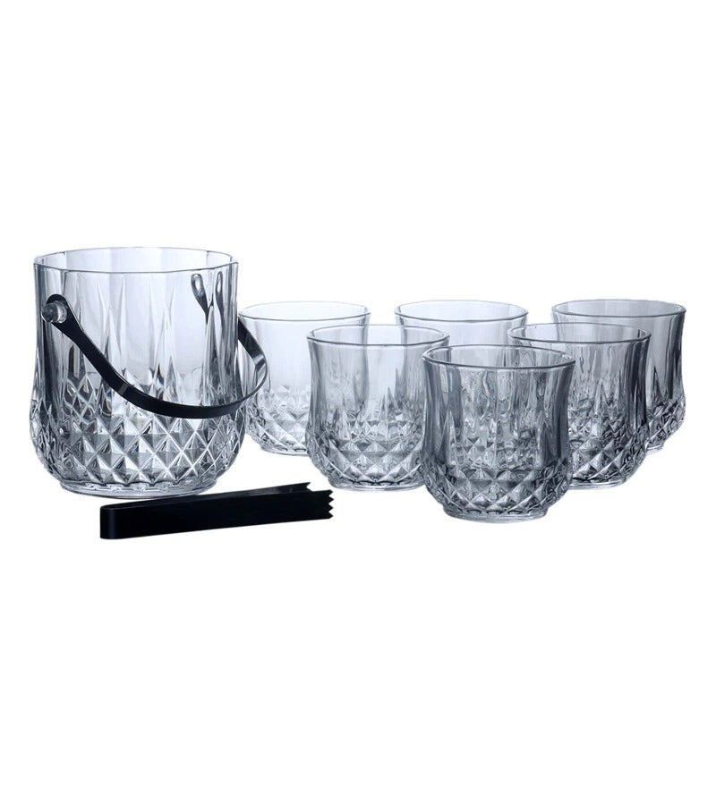 Ivory Ice Bucket with 6 Glasses & Tong