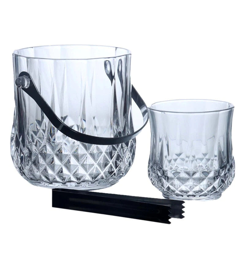 Ivory Ice Bucket with 6 Glasses & Tong