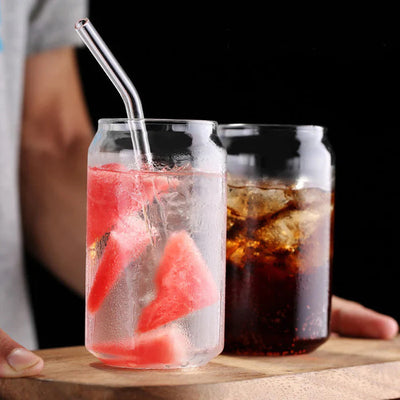 Borosilicate Glass Can with Glass Straw
