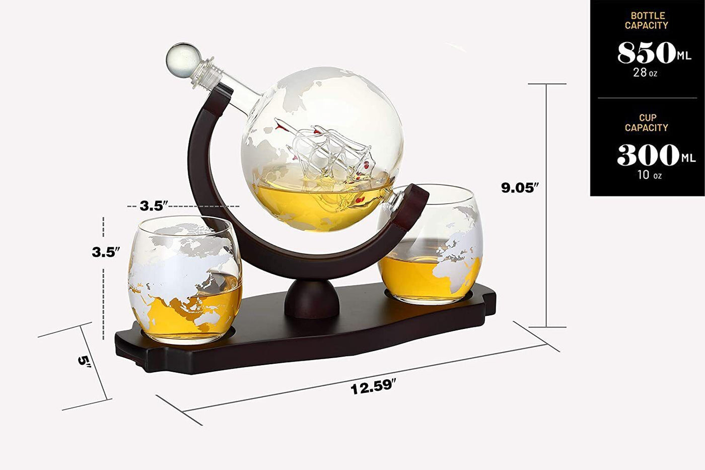 Globe Decanter with 2 Glasses Set