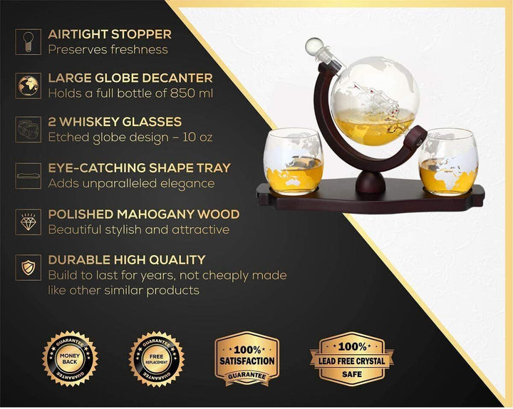 Globe Decanter with 2 Glasses Set